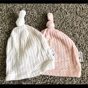 Newborn waffle knit top knot beanies